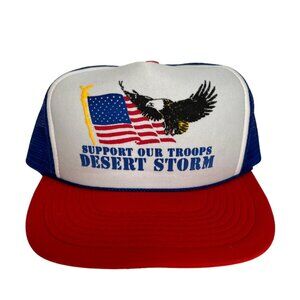 Vintage Desert Storm Trucker Snapback Hat Support Our Troops Flag Eagle 90s